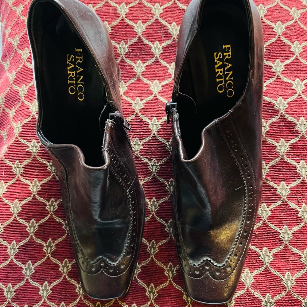 Franco Sarto dark brown faux leather ankle booties with side zipper